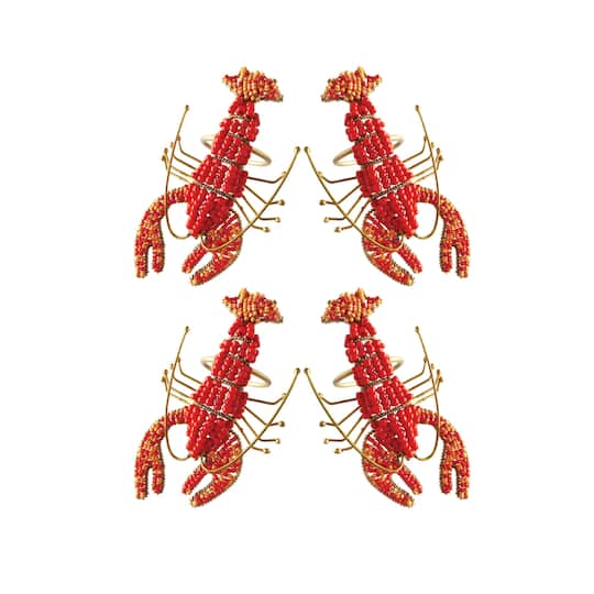 Hello Honey® 5" Red Lobster Metal Napkin Rings with Glass Beads, 4ct.